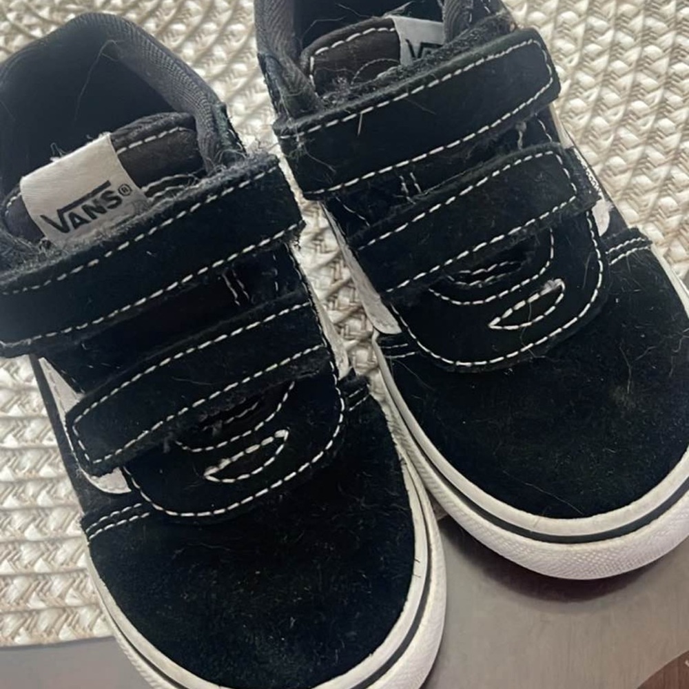 Vans Kids Black and White Velcro Skate Sneakers